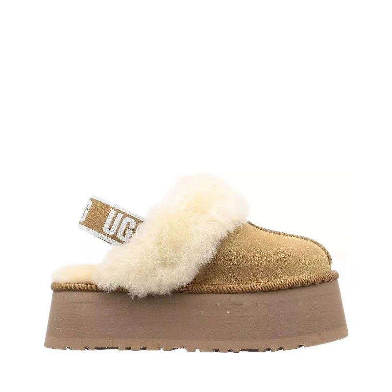 Women's Shoes UGG FUNKETTE Platform Sheepskin & Suede Slippers 1113474 CHESTNUT