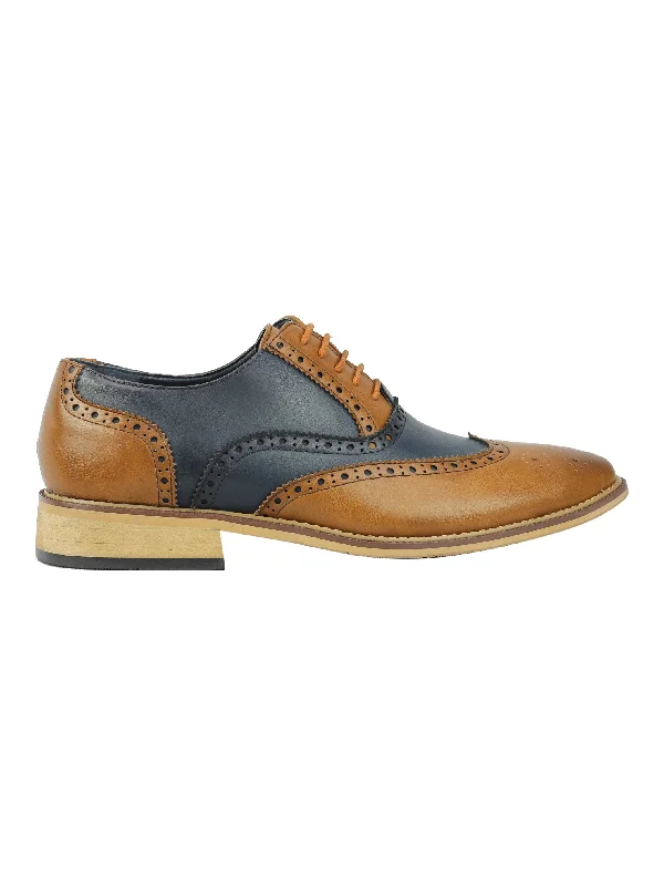 FAUX LEATHER 2 TONE BROGUE LACE UP SHOES IN NAVY