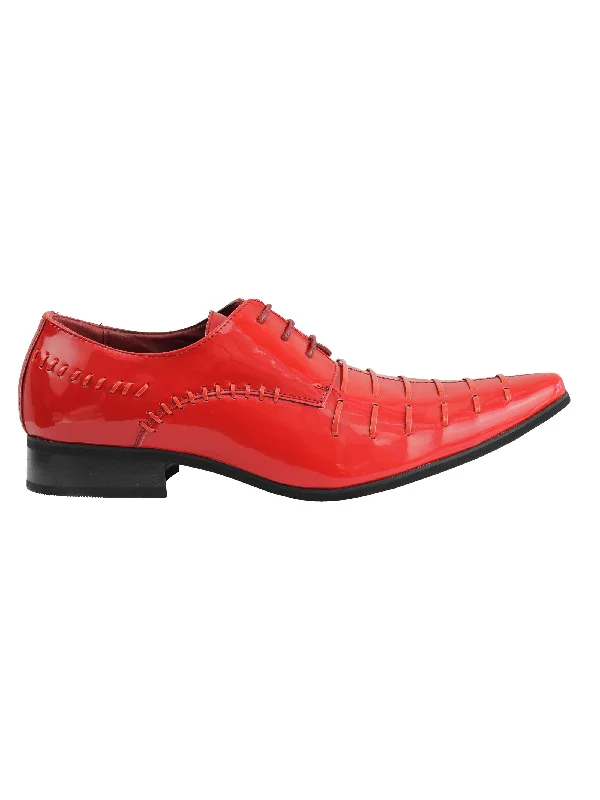 SHINY PATENT FAUX LEATHER LACE UP RED SHOES