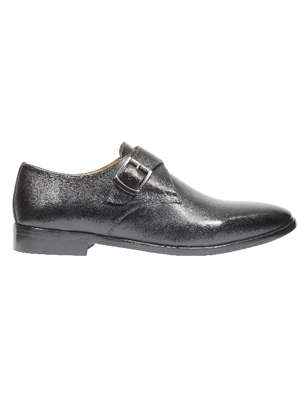 BLACK CALF LEATHER MONK SHOES