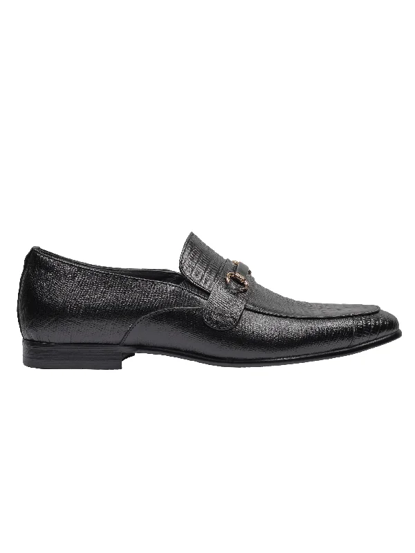 REAL LEATHER BLACK PRINTED SHOES WITH BUCKLE