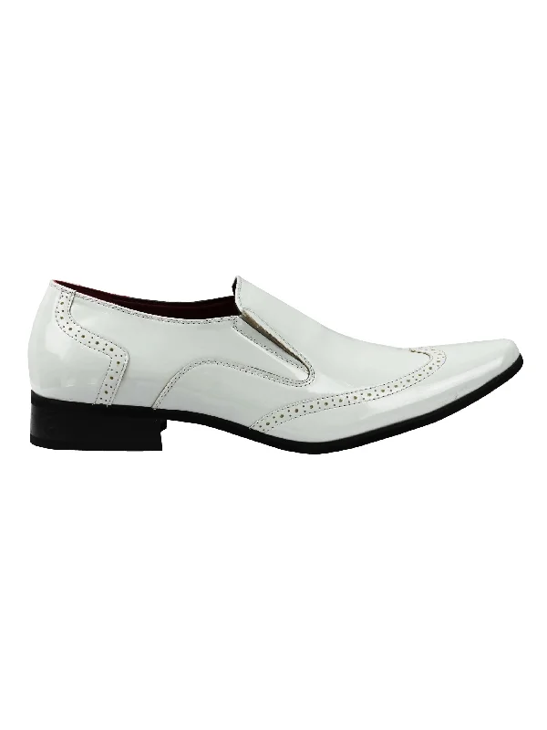 SHINY FAUX LEATHER WHITE LOAFERS