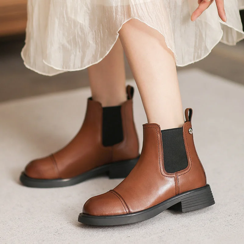 Women Retro Minimalist Leather Casual Boots