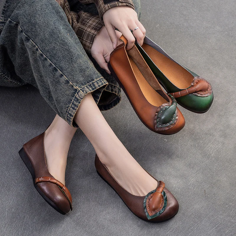 Women Retro Leather Soft Casual Flats Shoes