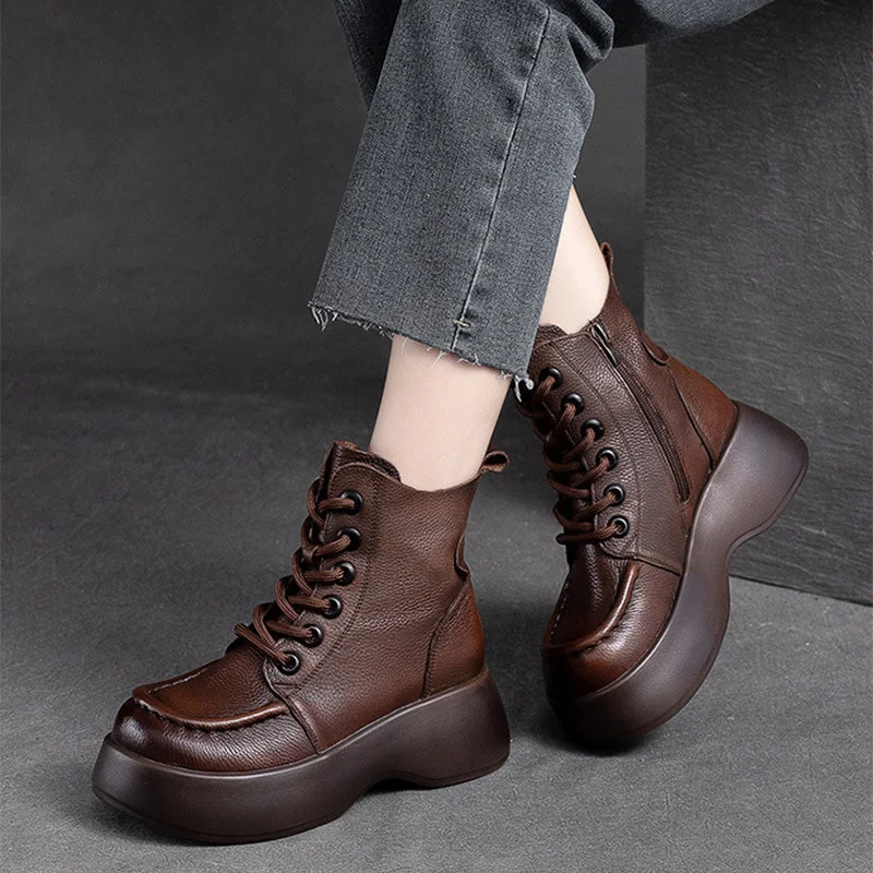 Women Retro Minimalist Leather Platform Boots