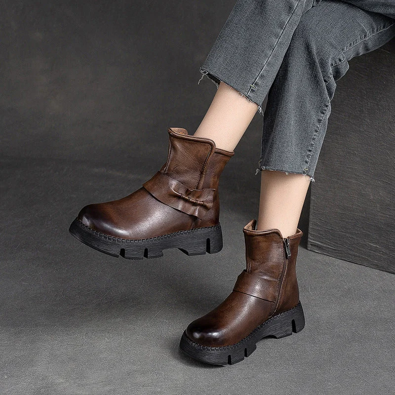 Women Retro Leather Comfort Casual Boots