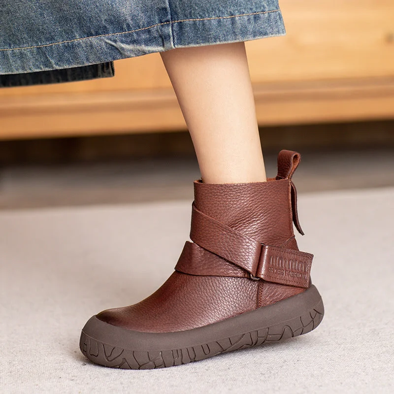 Women Retro Solid Leather Minimalism Ankle Boots