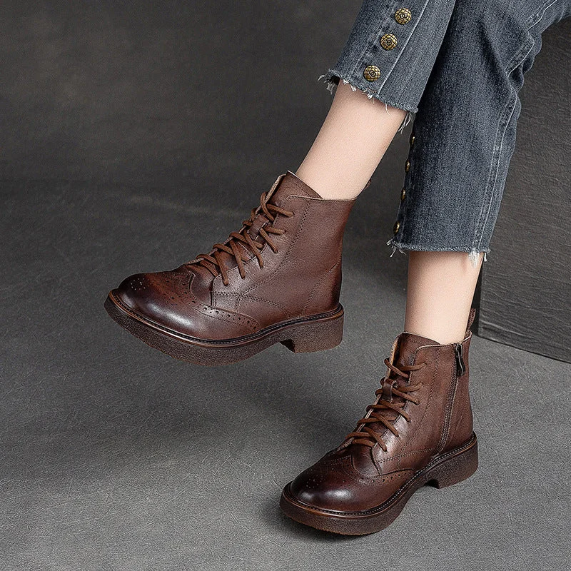 Women Vintage Patchwork Leather Comfort Boots