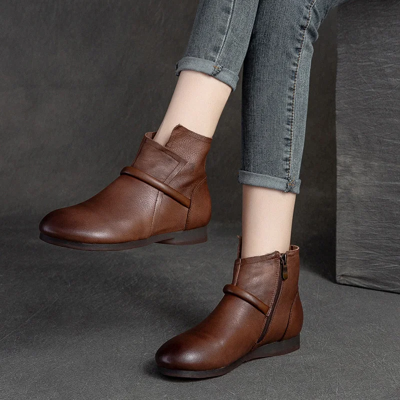 Women Retro Minimalist Leather Flat Casual Boots