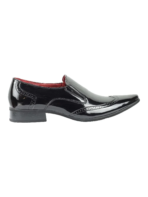 SHINY FAUX LEATHER BLACK LOAFERS