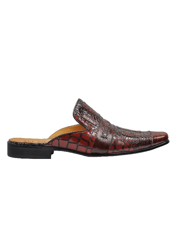 REAL LEATHER BROWN PRINTED HALF SHOES