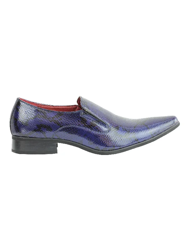 FAUX LEATHER SHINY PRINTED SLIP ON SHOES IN NAVY