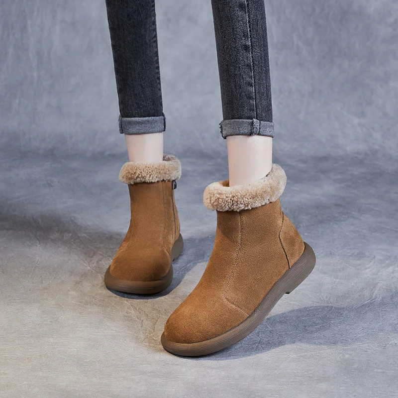 Women Retro Minimalism Solid Suede Flat Snow Boots