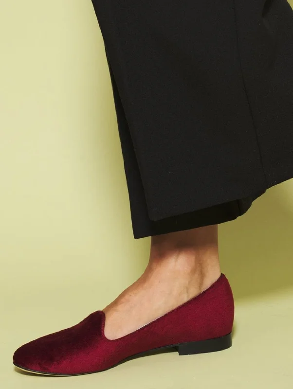 Tara Cotton Velvet Vegan Loafers | Red