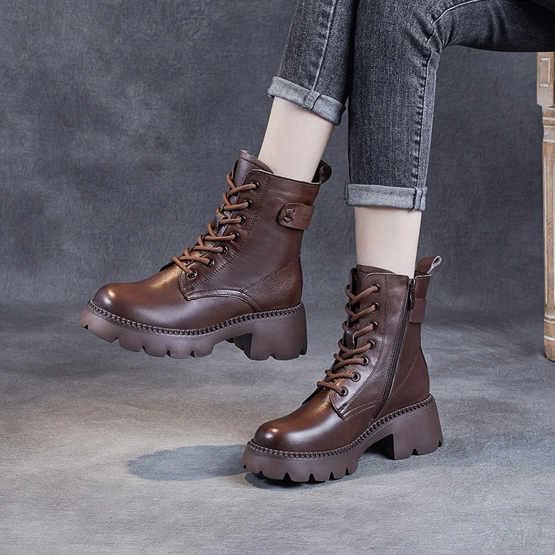 Women Minimalist Retro Leather Platform Boots