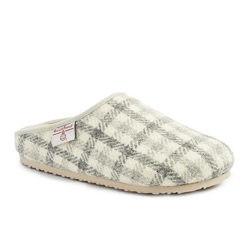 Charlotte - Harris Tweed Slipper Clog - Grey / Cream Check