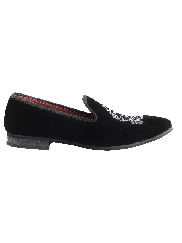 FAUX VELVET EMBROIDERY SUEDE LEATHER LOAFERS