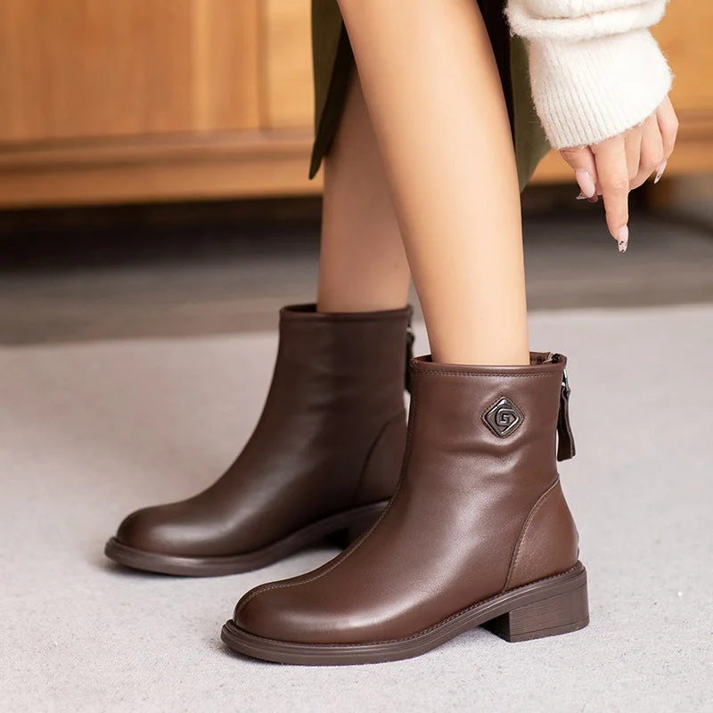 Women Minimalism Retro Solid Soft Leather Ankle Boots