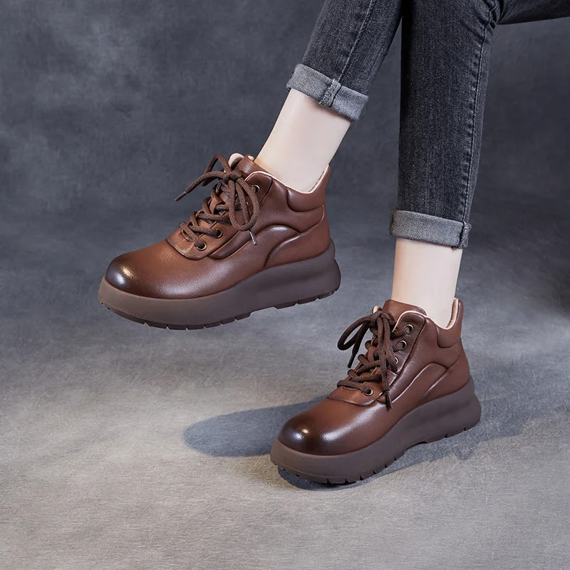 Women Retro Soft Leather Casual Thick Soled Ankle Boots