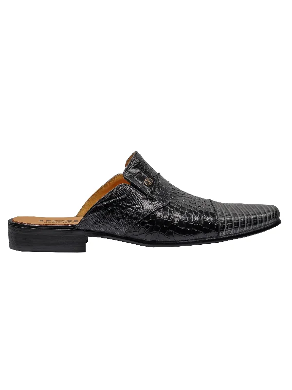 REAL LEATHER BLACK GREY PRINTED HALF SHOE