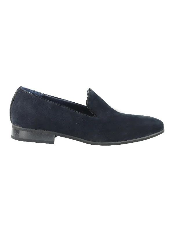 FAUX LEATHER SLIP ON SHOES IN NAVY