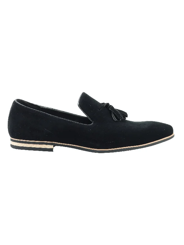 FAUX LEATHER TASSEL DESIGN BLACK LOAFERS