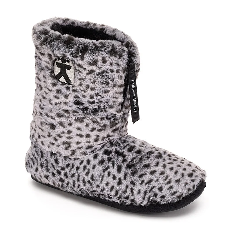 Sabor - Leopard Patterned Faux Fur Slipper Boot - Charcoal Leopard