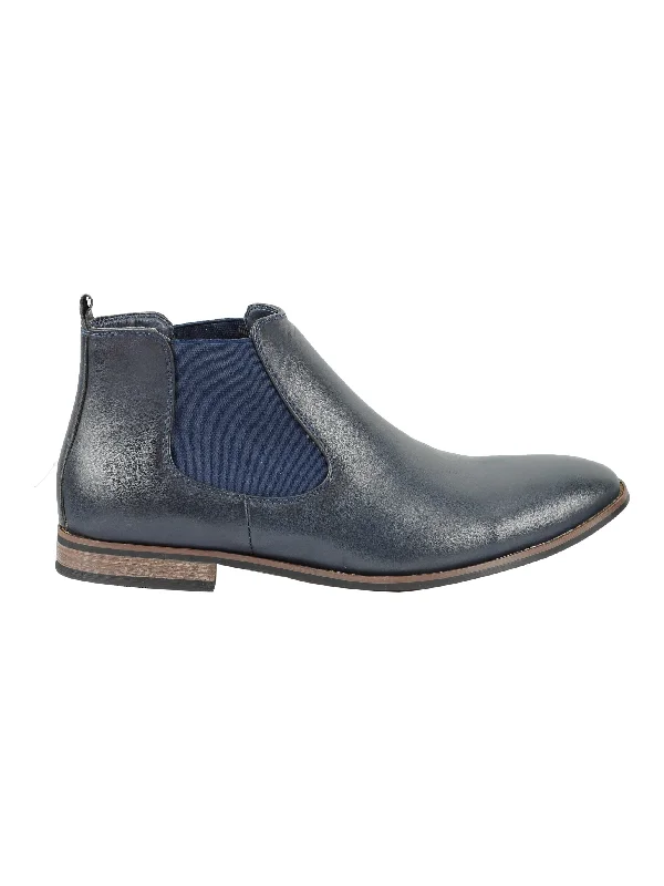 FAUX LEATHER CHELSEA NAVY BOOTS