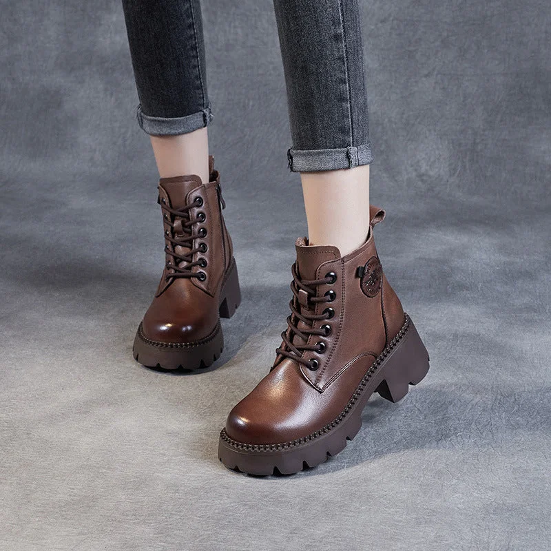 Women Retro Casual Soft Leather Platform Boots