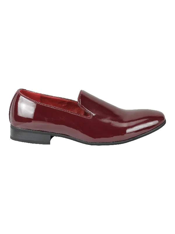 FAUX  PATENT LEATHER SHINY SLIP ON SHOES IN MAROON