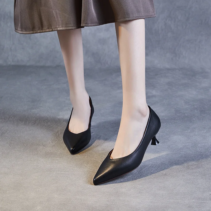 Women Minimalist Solid Leather Pumps Dress Shoes