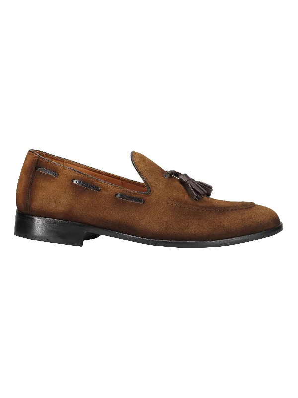 SUDED LEATHER TASSEL LOAFERS IN TAN