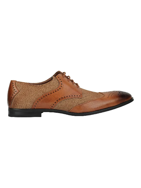 CLASSIC FAUX LEATHER AND TWEED BROGUE IN BROWN