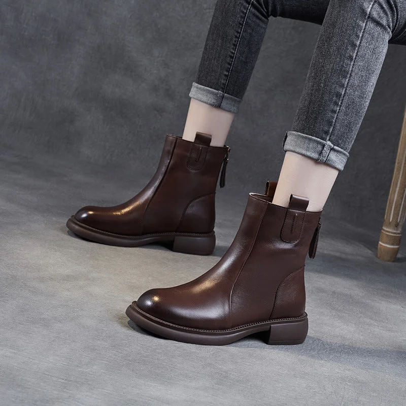 Women Minimalist Soft Leather Casual Flat Boots