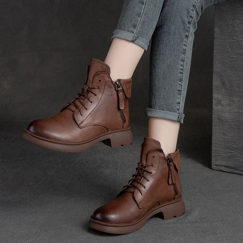 Women Retro Minimalist Leather Handmade Casual Boots