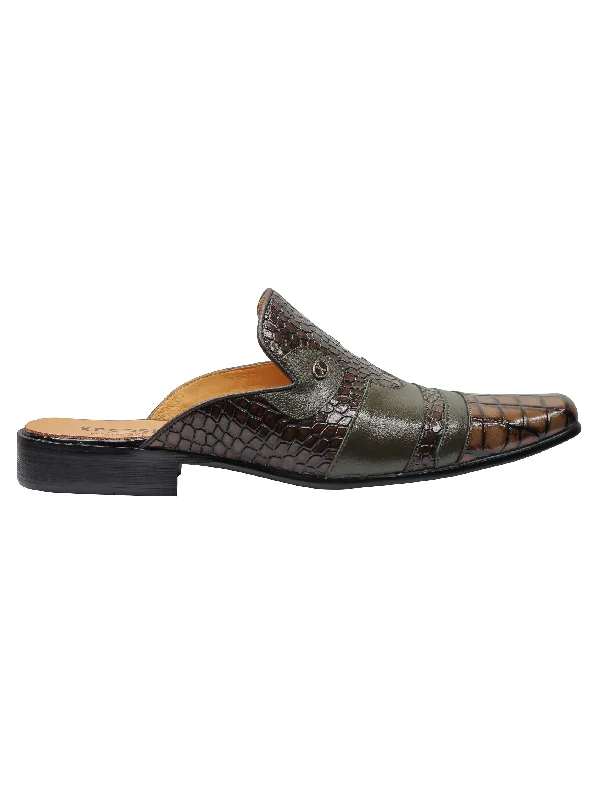 REAL LEATHER BROWN PRINTED HALF SHOE IN GREEN