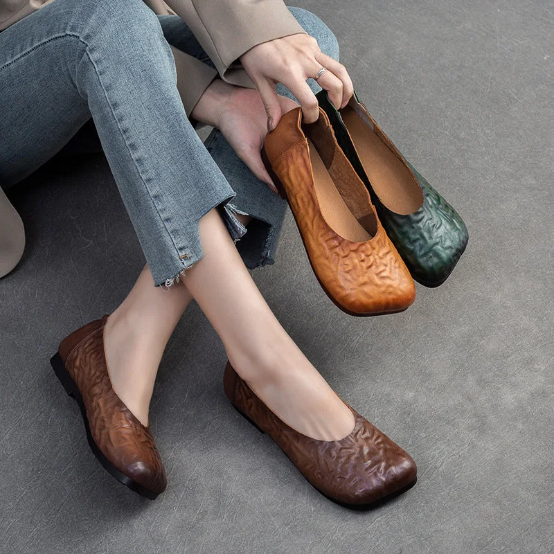 Women Retro Jacquard Leather Casual Flats