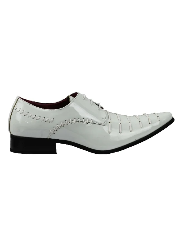 SHINY PATENT FAUX LEATHER LACE UP WHITE SHOES