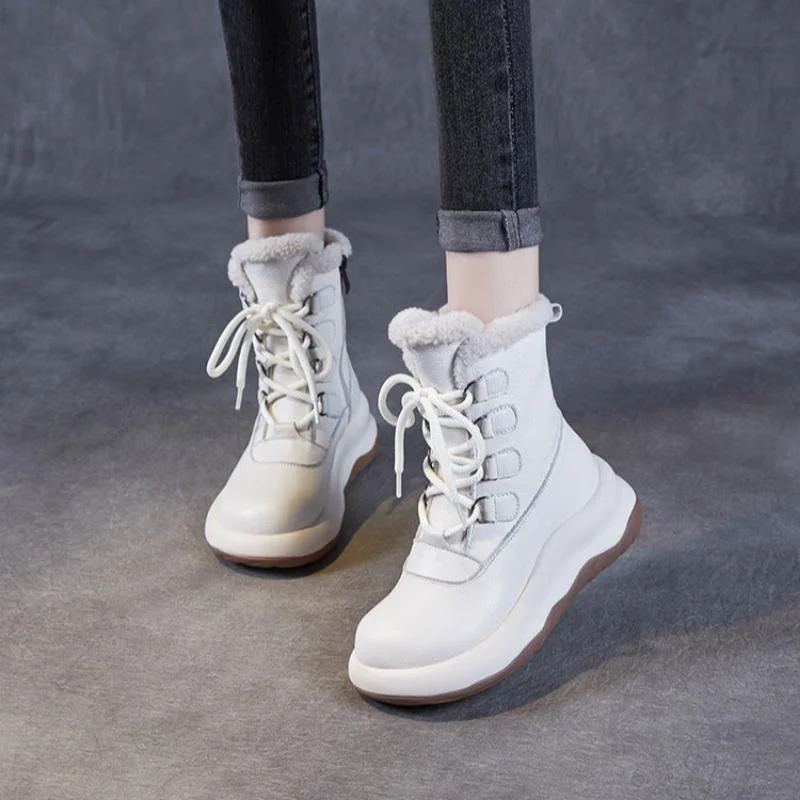 Women Minimalism Fashion Leather Mid-Calf Snow Boots