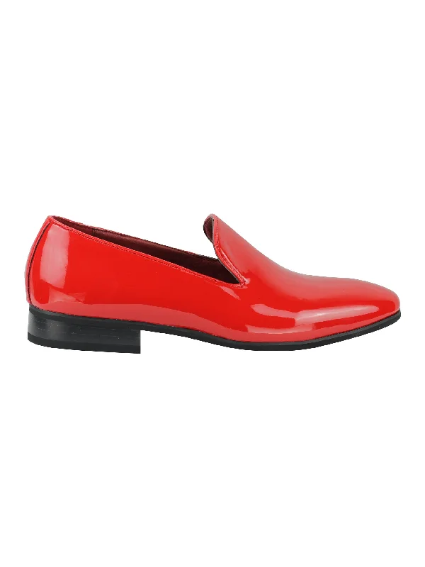 FAUX  PATENT LEATHER SHINY SLIP ON SHOES IN RED