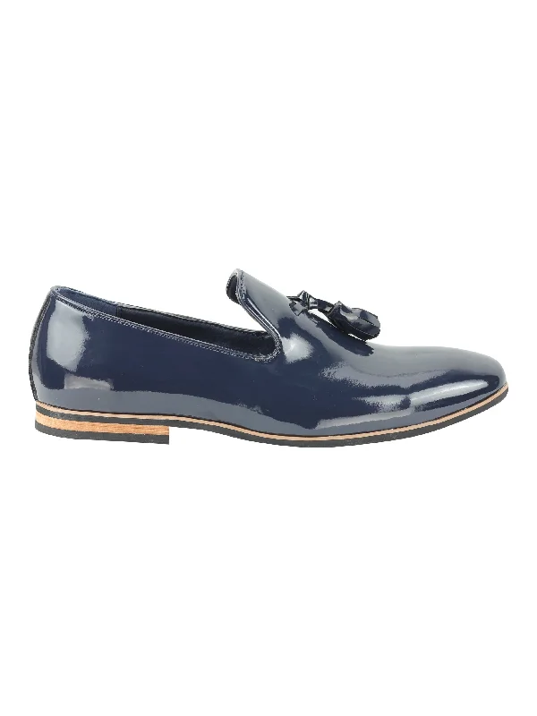 FAUX LEATHER SHINY SLIP ON NAVY SHOES