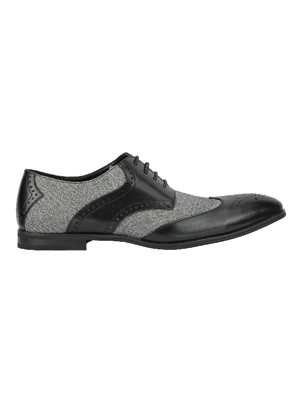 CLASSIC FAUX LEATHER AND TWEED BROGUE IN BLACK-GREY