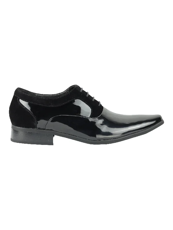 SHINY FAUX LEATHER FORMAL LACE UP SHOES IN BLACK