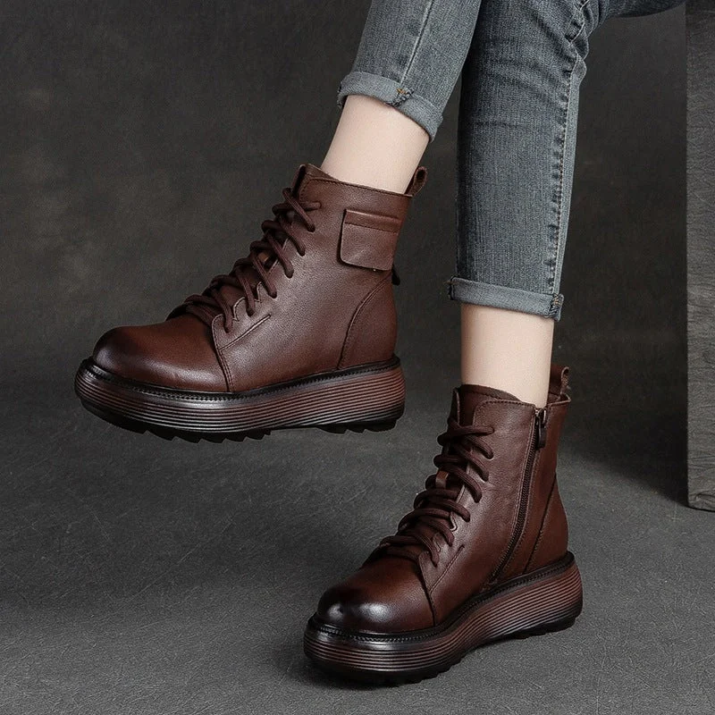 Women Retro Soft Leather Platform Boots