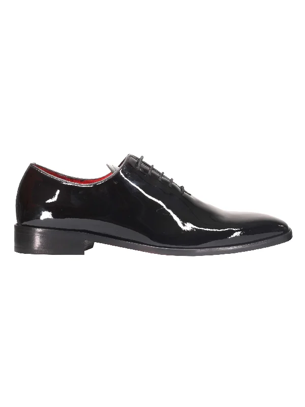 BLACK LEATHER SHINY OXFORD LACE UP SHOES