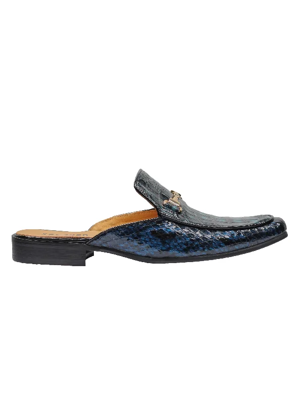 REAL LEATHER SHINY PRINTED HALF SHOES IN BLUE