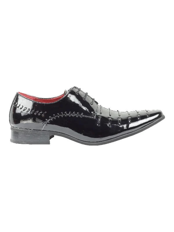 SHINY PATENT FAUX LEATHER LACE UP SHOES