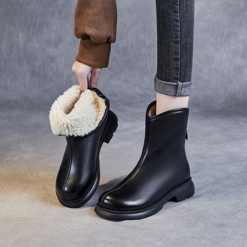 Women Minimalist Leather Woolen Furred Snow Boots