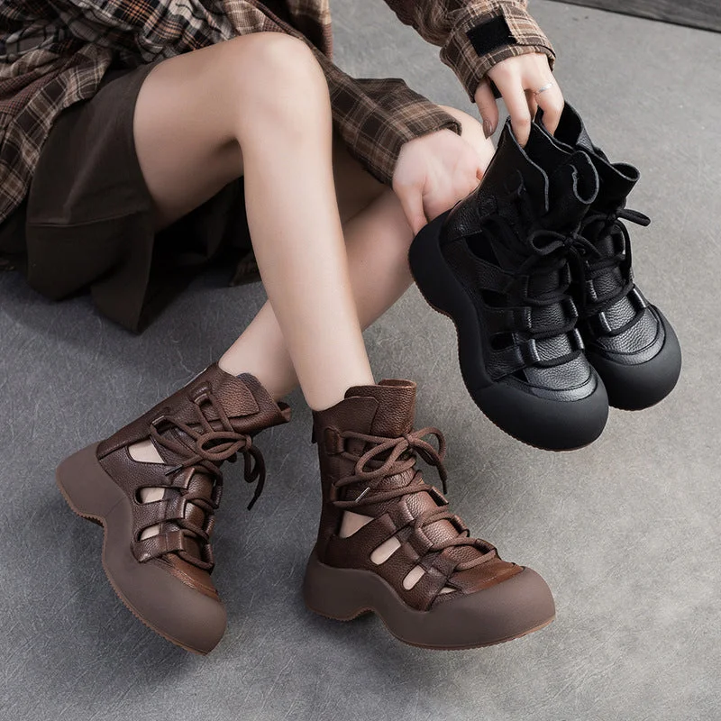 Women Stylish Soft Leather Hollow Boots