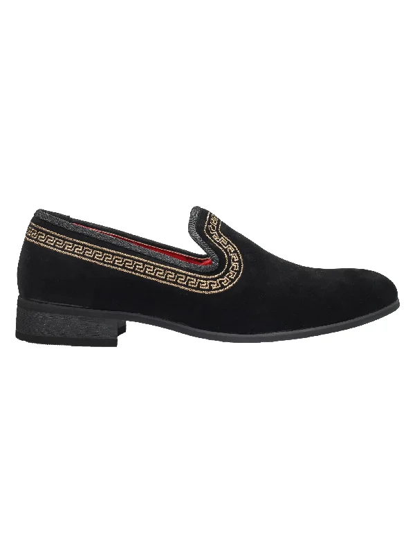 FAUX LEATHER MOSAIC PATTERN EMBROIDERY LOAFERS IN BLACK